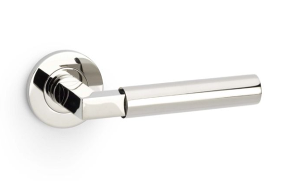 Alexander & Wilks Hurricane Plain Lever on Round Rose Door Handles Polished Nickel PVD