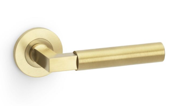 Alexander & Wilks Hurricane Plain Lever on Round Rose Door Handles Satin Brass PVD