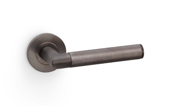 Alexander & Wilks Harrier Knurled Lever on Round Rose Door Handles PVD Dark Bronze