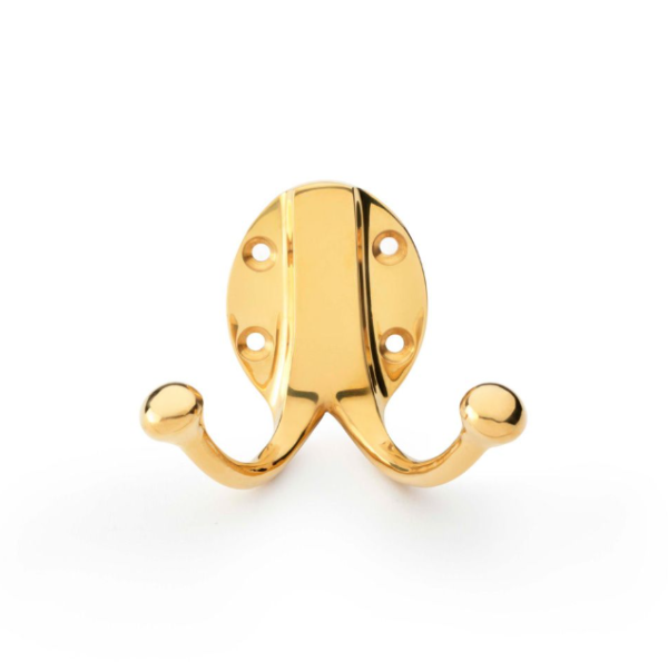 Alexander & Wilks Traditional Double Robe Hook Unlacquered Brass