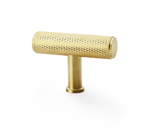 Alexander & Wilks Crispin Knurled T-bar Cupboard Knob Satin Brass PVD