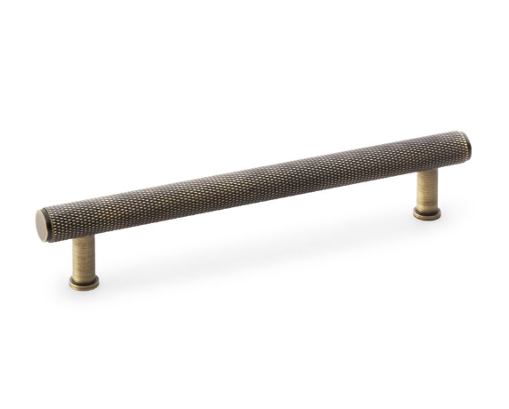 Alexander & Wilks 160mm Crispin Knurled T-bar Cupboard Pull Handle Antique Brass