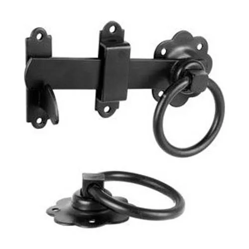 150mm Plain Ring Handle Gate Latch Set Epoxy Black