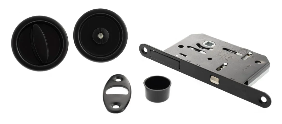 AGB Round Sliding Door Bathroom Lock Set With Flush Pull Matt Black ...