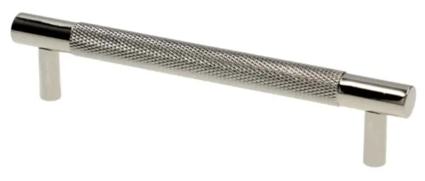 Alexander & Wilks 128mm Brunel Knurled T-Bar Cupboard Pull Handle Polished Nickel PVD