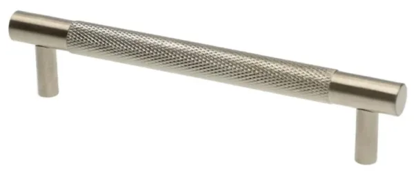 Alexander & Wilks 128mm Brunel Knurled T-Bar Cupboard Pull Handle Satin Nickel PVD