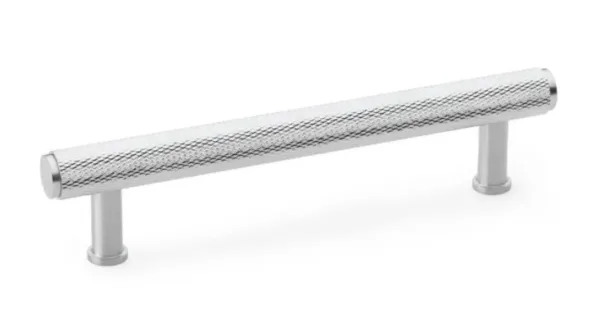 Alexander & Wilks 128mm Crispin Dual Finish Knurled T-bar Cupboard Pull Handle Polished/Satin Chrome