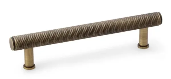 Alexander & Wilks 128mm Crispin Knurled T-bar Cupboard Pull Handle Antique Brass