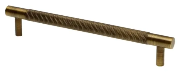 Alexander & Wilks 160mm Brunel Knurled T-Bar Cupboard Pull Handle Antique Brass