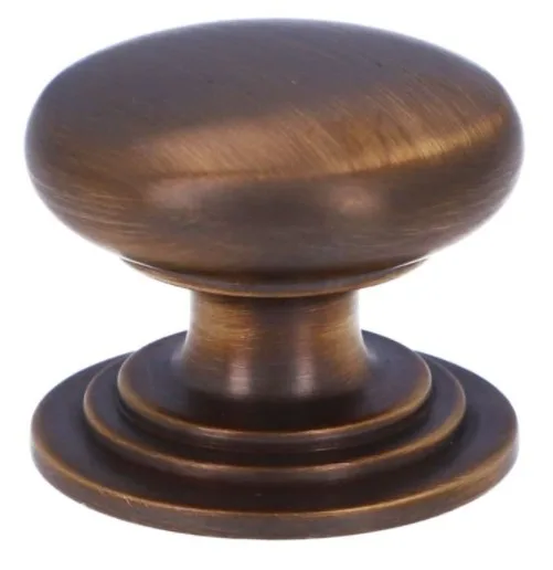 Alexander & Wilks 32mm Waltz Round Cupboard Knob on Stepped Rose Antique Brass