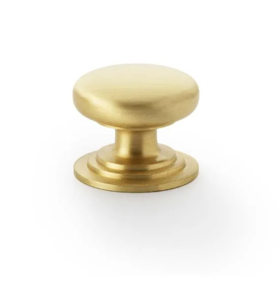 Alexander & Wilks 32mm Waltz Round Cupboard Knob on Stepped Rose Satin Brass