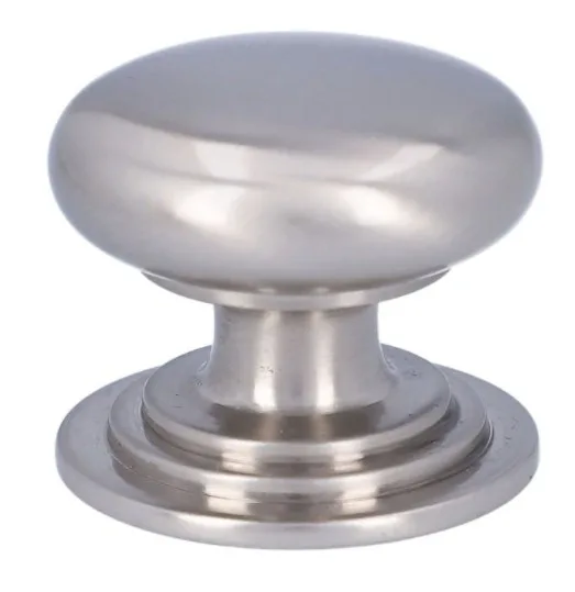 Alexander & Wilks 32mm Waltz Round Cupboard Knob on Stepped Rose Satin Nickel