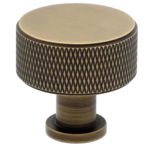 Alexander & Wilks 35mm Lucia Knurled Cupboard Knob Antique Brass