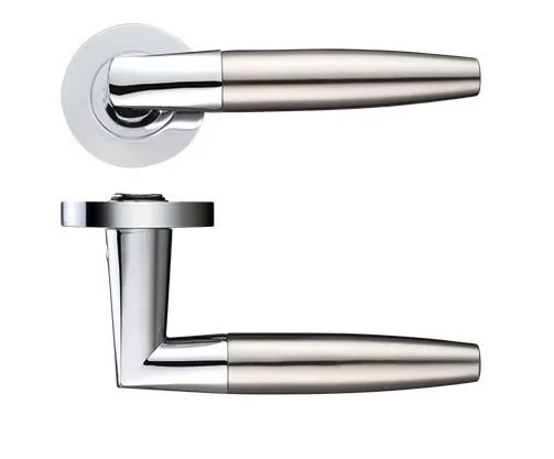 Atlanta Lever on Round Rose Door Handle Polished Chrome & Satin Nickel