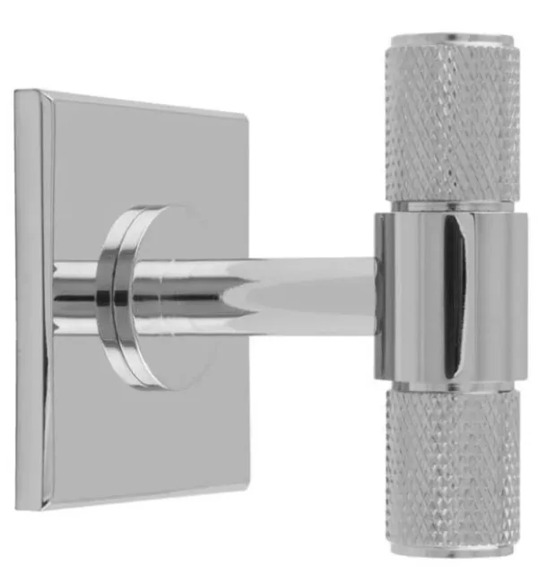 Carlisle Brass Knurled T-Bar Cabinet Knob On 40mm Square Backplate Polished Chrome