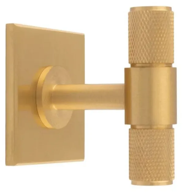 Carlisle Brass Knurled T-Bar Cabinet Knob On 40mm Square Backplate Satin Brass