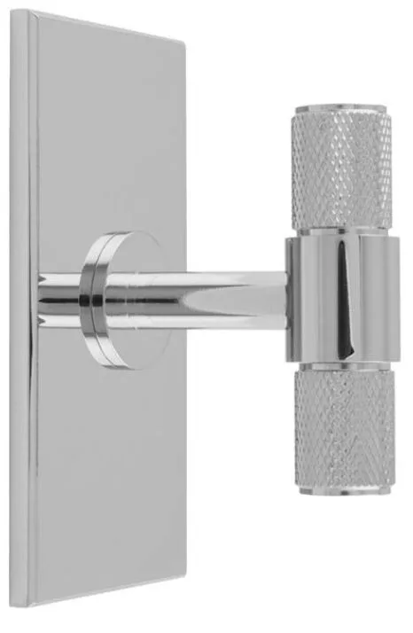 Carlisle Brass Knurled T-Bar Cabinet Knob On 76mm x 40mm Backplate Polished Chrome