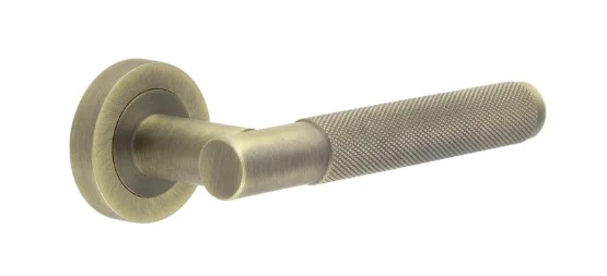 Frelan Bari Knurled Lever On Rose Antique Brass