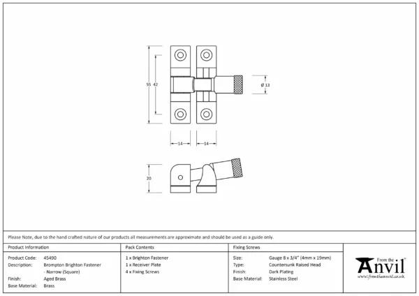 From The Anvil Aged Brass Brompton Brighton Fastener Narrow