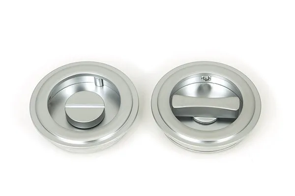 From The Anvil Satin Chrome 60mm Art Deco Round Pull Privacy Set