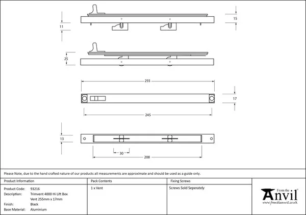 From The Anvil Trimvent 4000 Hi Lift Box Vent 255mm x 17mm Black