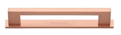 Heritage Brass 128mm Metro Cabinet Pull Handle With Plate Satin Rose Gold