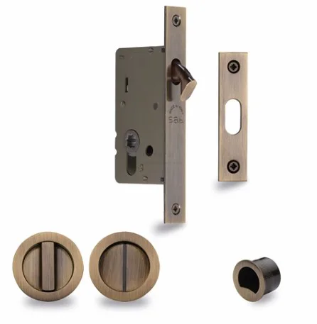 Heritage Brass 40mm Sliding Lock With Round Privacy Turns Set Antique Brass