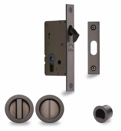 Heritage Brass 40mm Sliding Lock With Round Privacy Turns Set Matt Bronze