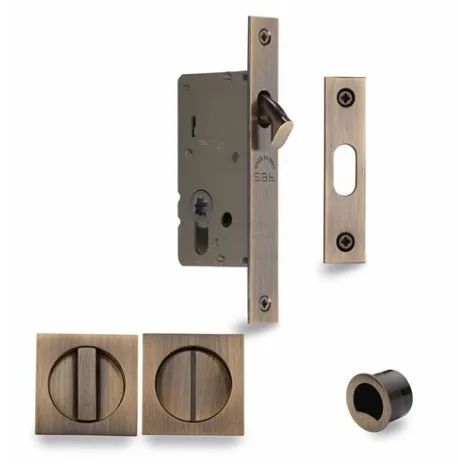 Heritage Brass 40mm Sliding Lock With Square Privacy Turns Set Antique Brass