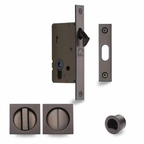 Heritage Brass 40mm Sliding Lock With Square Privacy Turns Set Matt Bronze