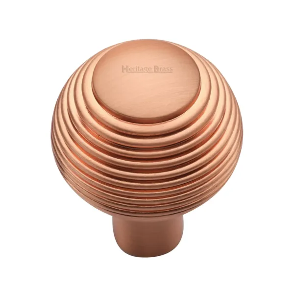 Heritage Brass Cabinet Knob Reeded Design 32mm Satin Rose Gold finish