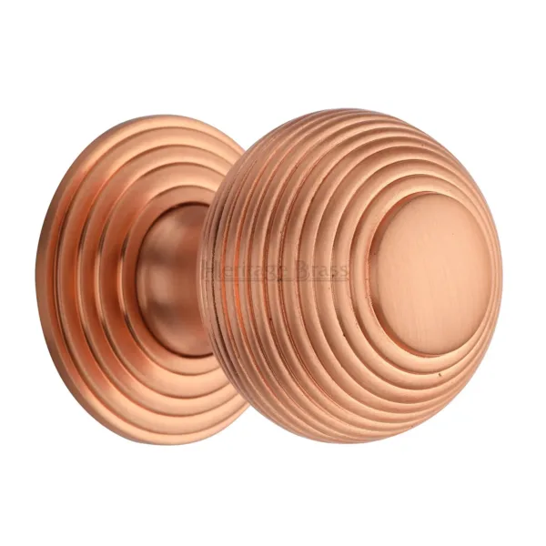 Heritage Brass Cabinet Knob Reeded Design 38mm Satin Rose Gold finish