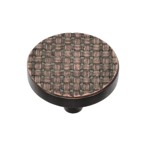 Heritage Brass Cabinet Knob Round Weave Design 38mm Aged Copper finish