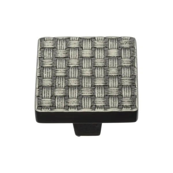 Heritage Brass Cabinet Knob Square Weave Design 32mm Aged Nickel finish