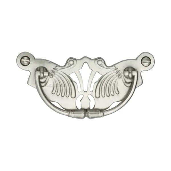 Heritage Brass Cabinet Pull Ornate Plate Design Satin Nickel Finish