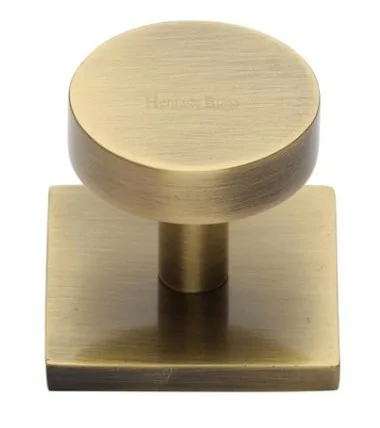 Heritage Brass Disk Cabinet Knob With Square Backplate Antique Brass