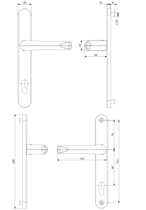 Mila Supa Stainless Steel Multipoint Door Handle 92mm Centres Black