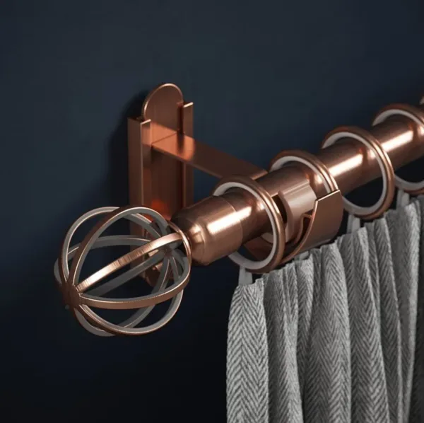 Rothley 1219mm Curtain Pole Kit Cage Orb Finial 2 Brackets Curtain Rings Antique Copper