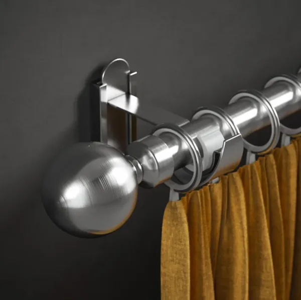 Rothley 1219mm Curtain Pole Kit Solid Orb Finial 2 Brackets Curtain Rings Brushed Stainless