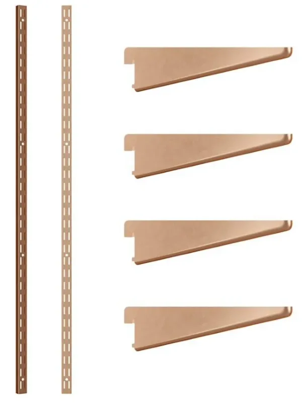 Rothley Twin Slot Shelving Kit 1219mm Upright 120mm Brackets Bright Copper