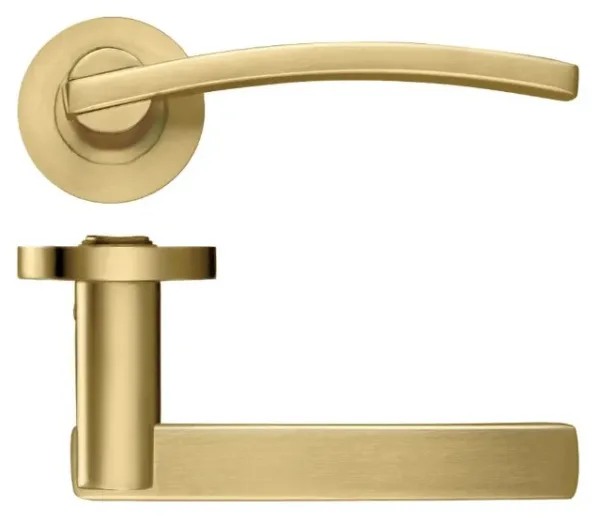 Zoo Hardware Stanza Adria Door Handle On Round Rose Favo Satin Brass