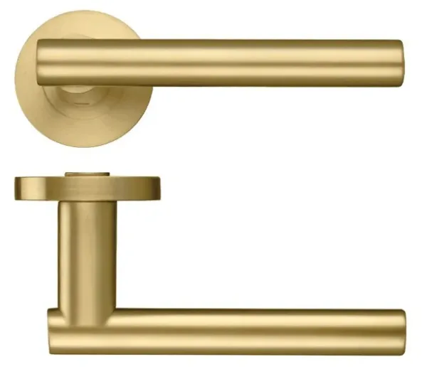 Zoo Hardware Stanza Lucca Door Handle On Round Rose Favo Satin Brass