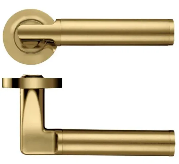 Zoo Hardware Stanza Milan Door Handle On Round Rose Favo Satin Brass