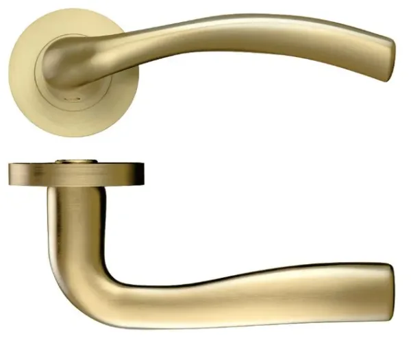 Zoo Hardware Stanza Siena Door Handle On Round Rose Favo Satin Brass