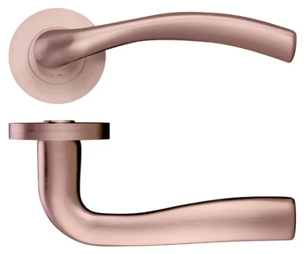 Zoo Hardware Stanza Siena Door Handle On Round Rose Tuscan Rose Gold