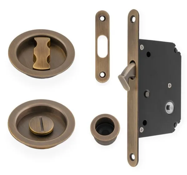 Alexander & Wilks Radius Sliding Bathroom Pocket Door Lock Antique Brass