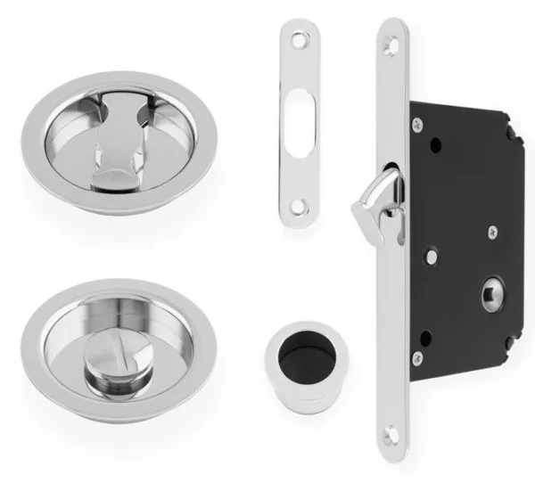 Alexander & Wilks Radius Sliding Bathroom Pocket Door Lock Polished Chrome