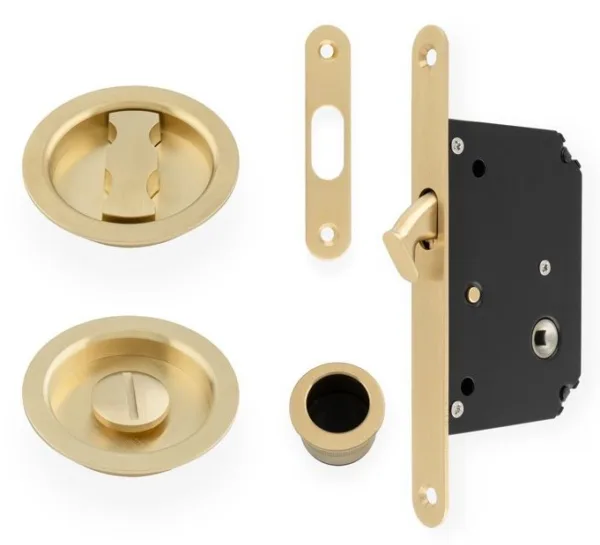 Alexander & Wilks Radius Sliding Bathroom Pocket Door Lock PVD Satin Brass