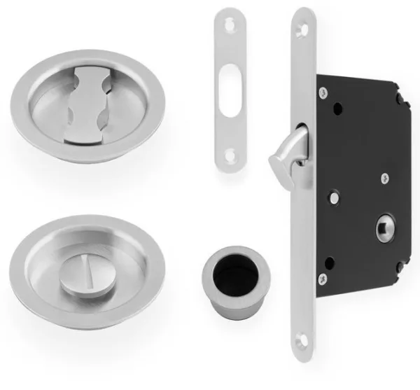 Alexander & Wilks Radius Sliding Bathroom Pocket Door Lock Satin Chrome