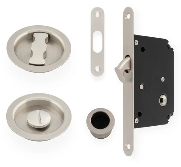 Alexander & Wilks Radius Sliding Bathroom Pocket Door Lock Satin Nickel